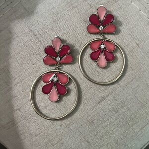 Anna & Ava earrings. Gold double hoops with pink stones